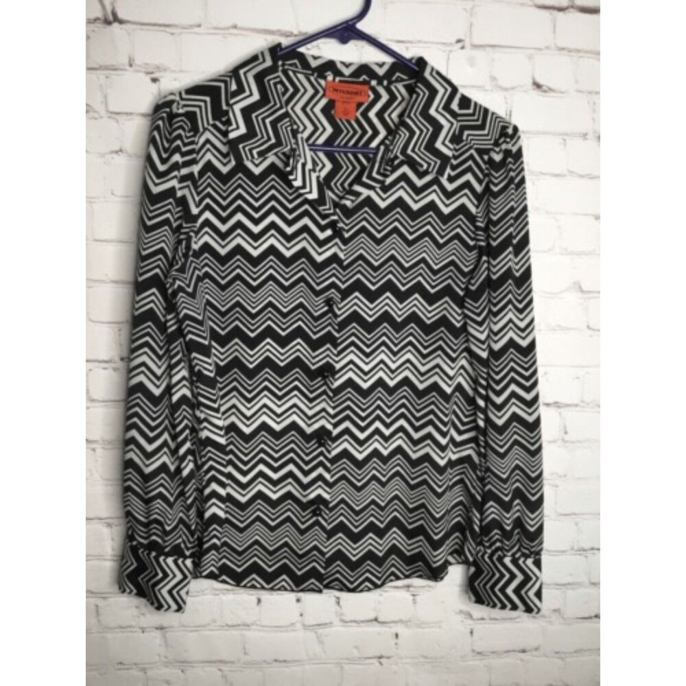 Missoni for Target Chevron Long Sleeve Button Up Blouse Women Size M Black